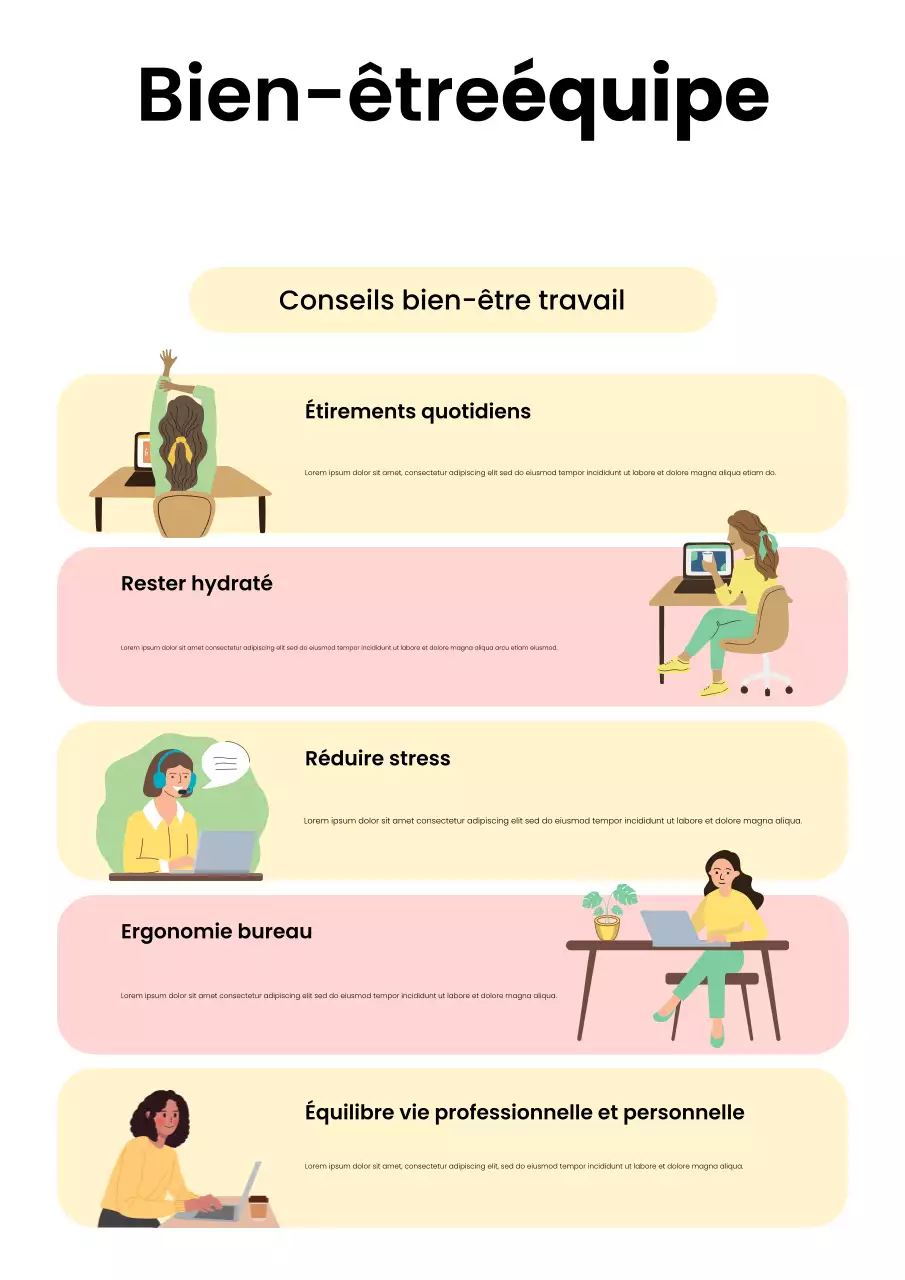 Affiche jaune sur le bien-être au travail moderne