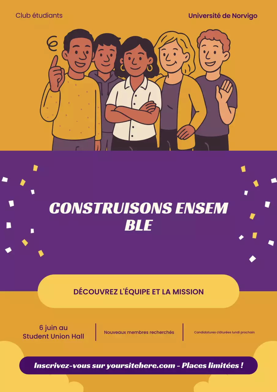 Affiche de recrutement du Club étudiant universitaire illustré vert et bleu