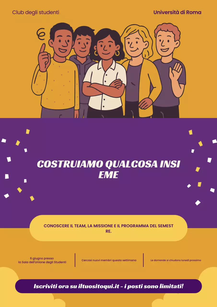 Manifesto illustrato verde e blu per il reclutamento degli studenti universitari