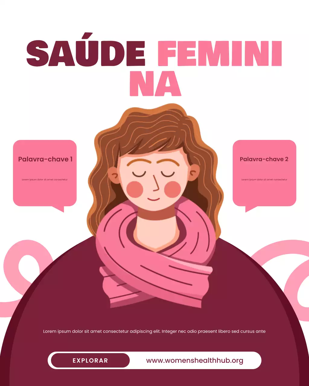 Postagem ilustrativa em negrito, branca e rosa, sobre saúde feminina no Instagram