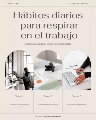 Publicación de Instagram con consejos de bienestar minimalistas en beige