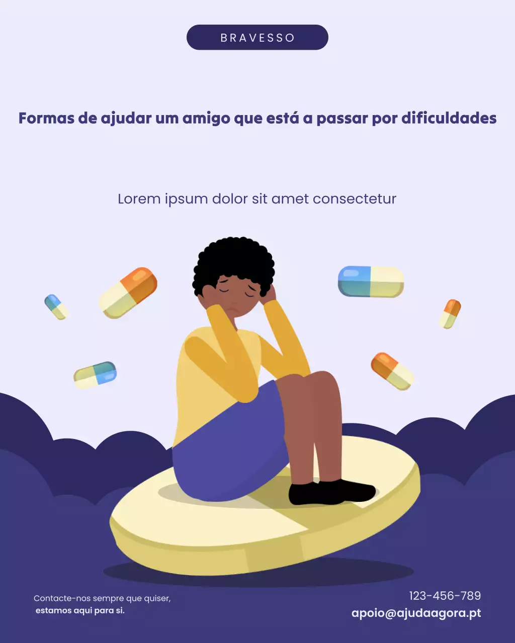 Postagem ilustrativa em negrito azul no Instagram sobre conscientização sobre abuso de substâncias