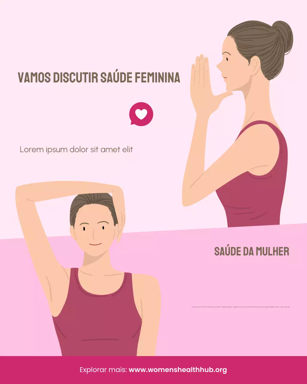 Postagem de Instagram sobre saúde feminina com ilustração rosa