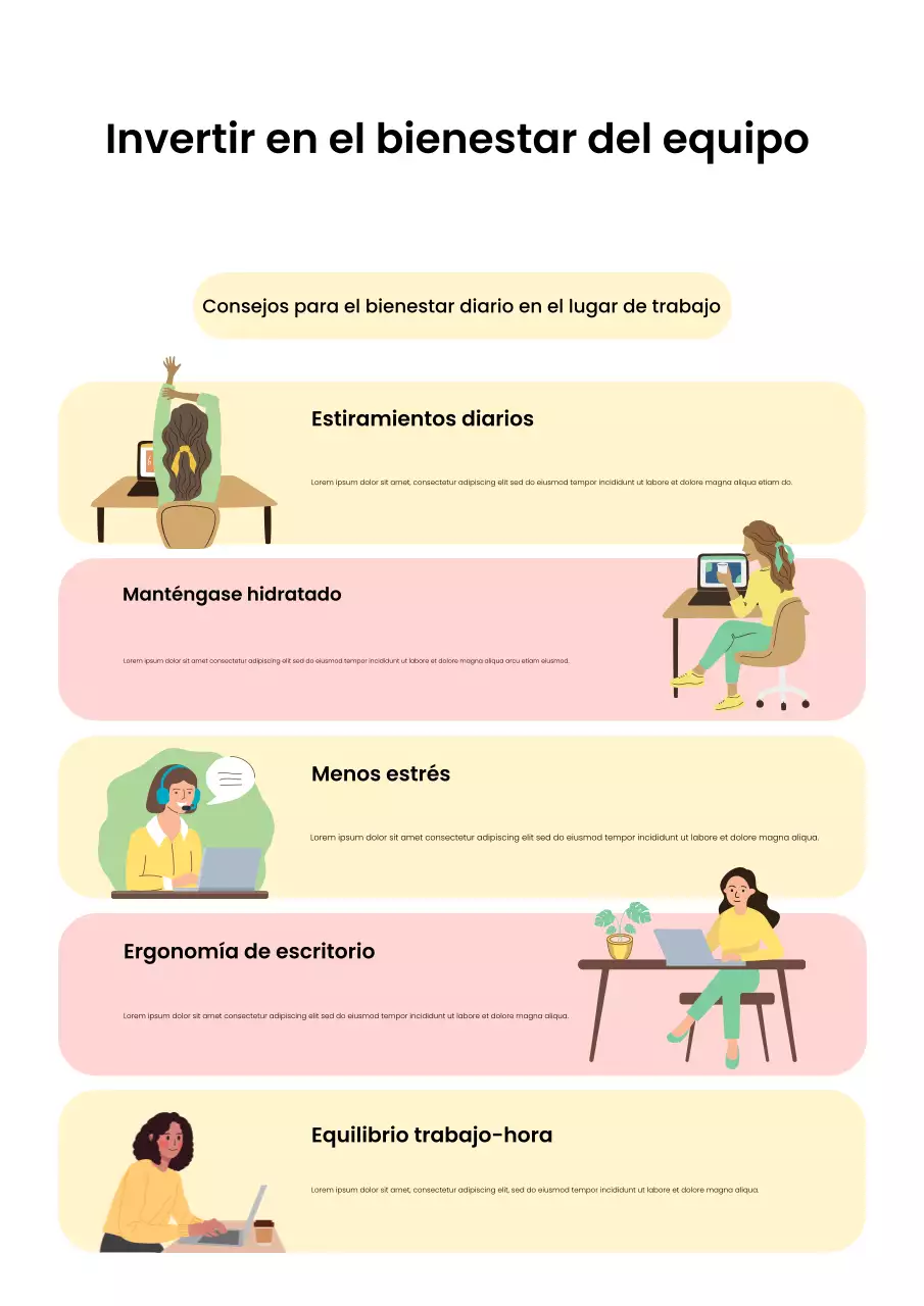 Póster amarillo moderno de bienestar en el trabajo