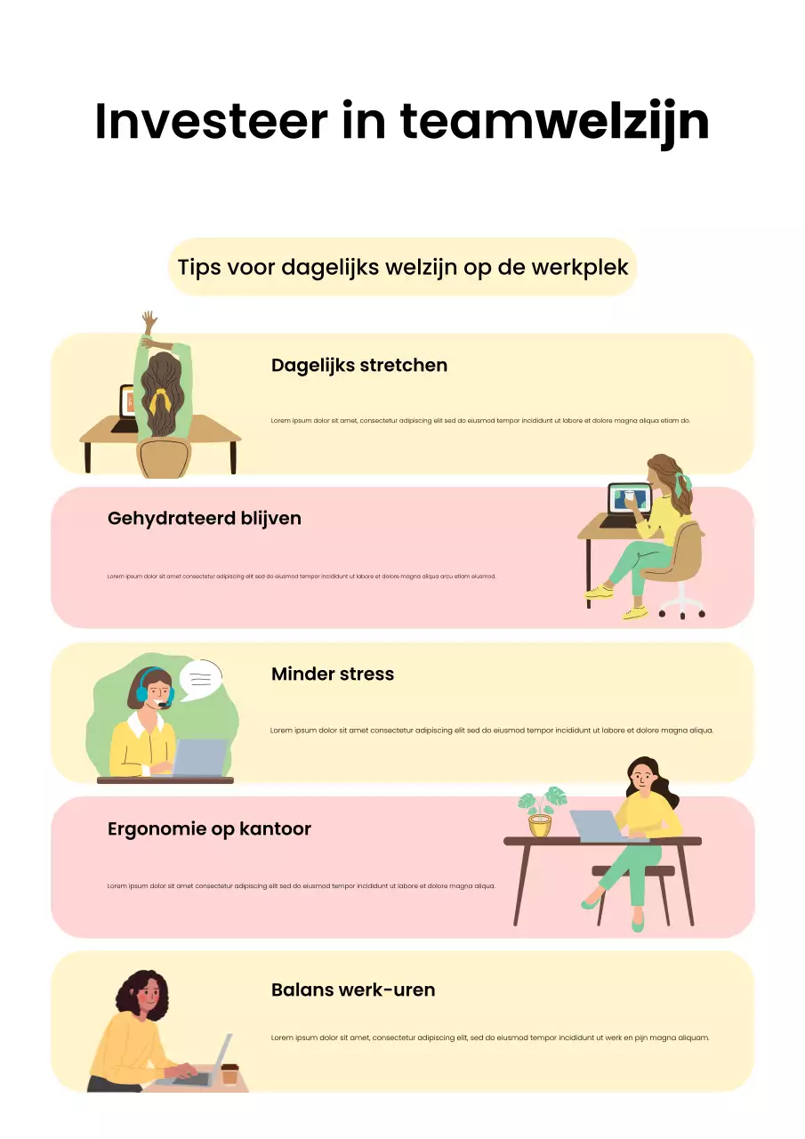 Gele poster over modern welzijn op de werkplek