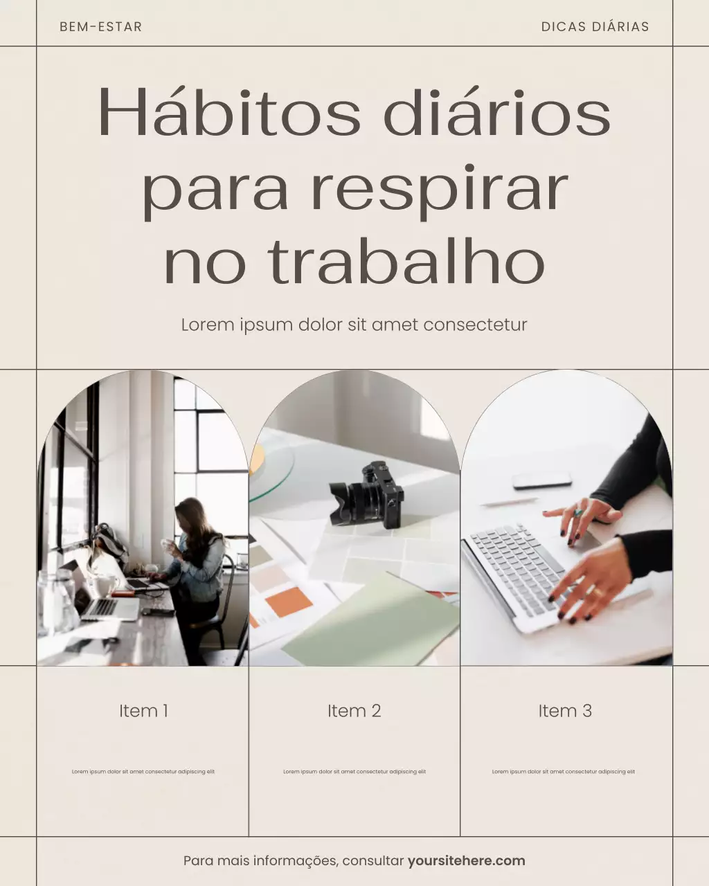 Postagem no Instagram com dicas minimalistas de bem-estar bege