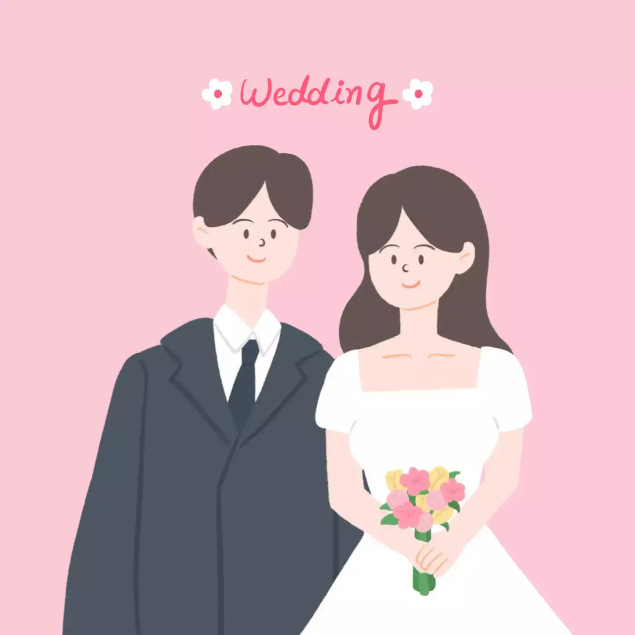 핑크 아기자기한 결혼 초대장