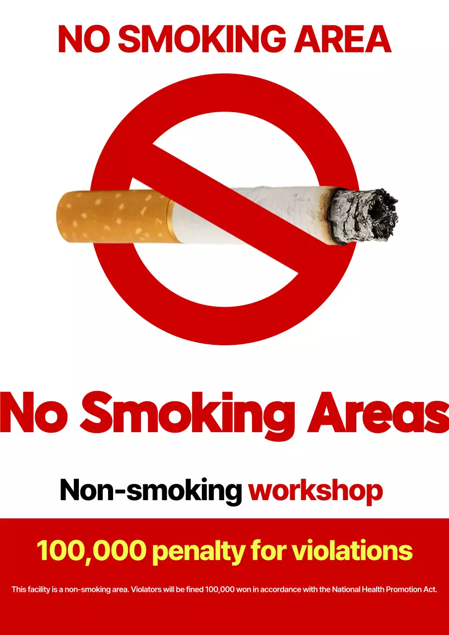 Thông báo cấm hút thuốc tại cửa hàng bảo trì sạch sẽ màu đỏ và trắng