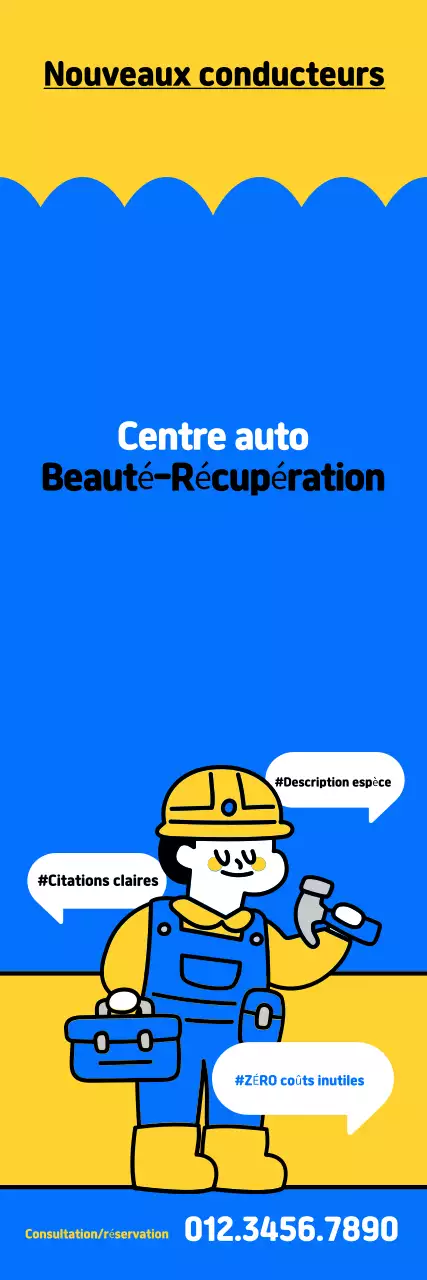 Promotion du centre automobile pop art bleu et jaune