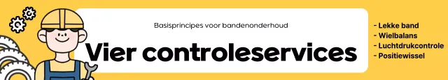 Promotie van bandeninspectiedienst in geel en wit pop-artstijl