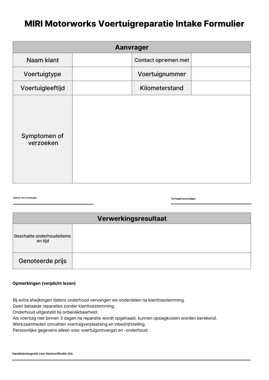 Eenvoudig wit en zwart autoreparatierapport van een autocentrum