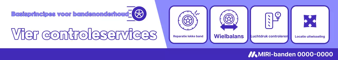 Eenvoudige promotie voor een paars-witte bandeninspectieservice