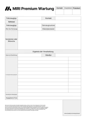 Sauberer Schwarzweiß-Empfangsbericht für die Fahrzeugreparatur im Autozentrum