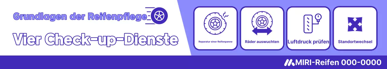 Einfache lila-weiße Werbung für den Reifeninspektionsservice