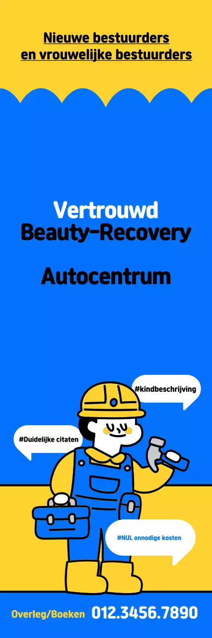 Promotie van een blauw en geel pop-art autocentrum