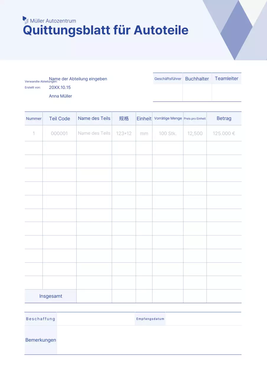Blaues Basis-Managementdokument