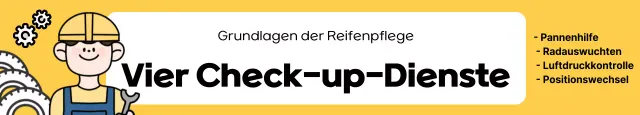 Werbung für den Reifeninspektionsservice in gelber und weißer Pop-Art