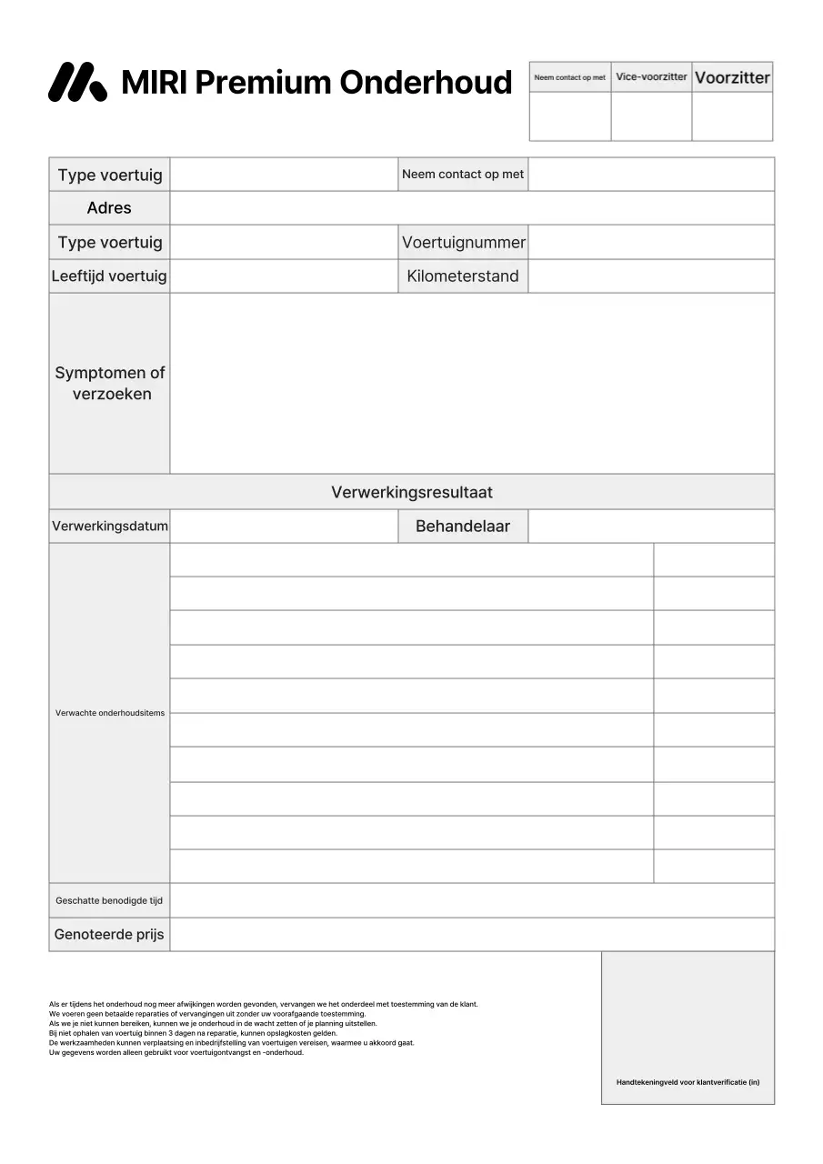Schoon zwart-wit autoreparatierapport van een autocentrum