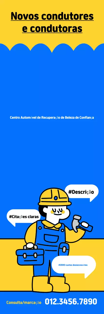 Promoção de centro automotivo pop art azul e amarelo