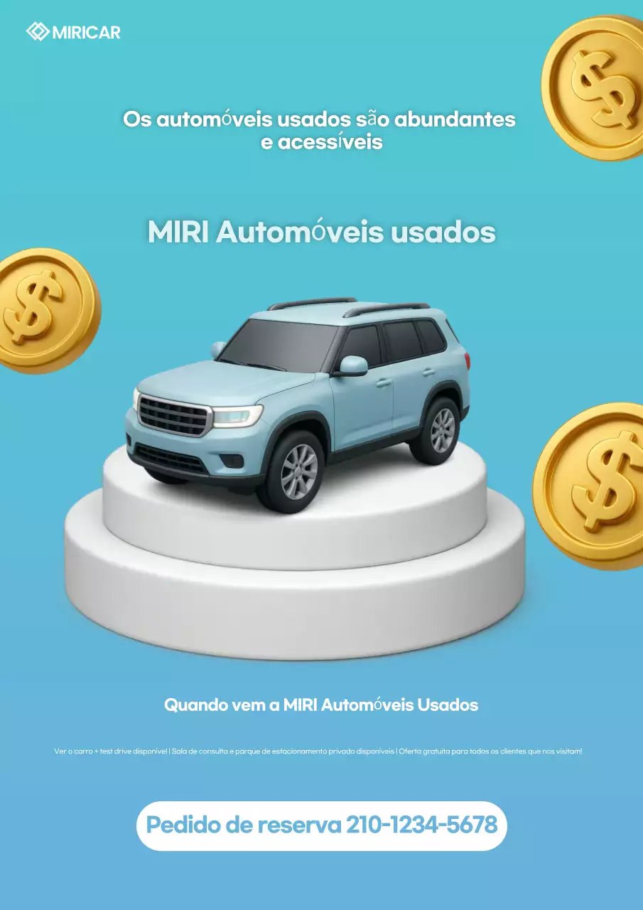 Anúncio de carro usado moderno azul-celeste