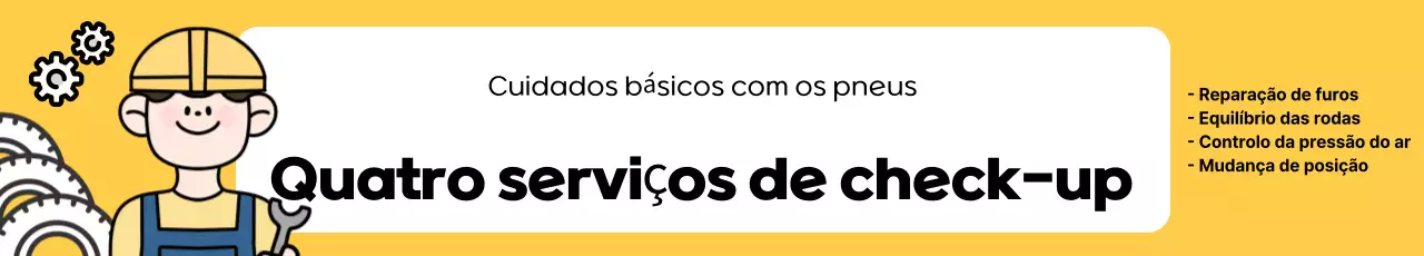 Promoção de serviço de inspeção de pneus com arte pop amarela e branca