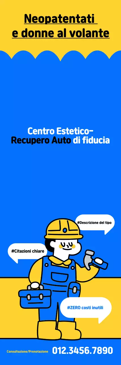 Promozione del centro auto pop art blu e giallo