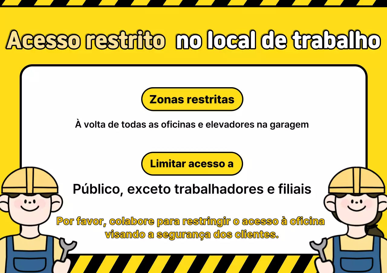 Aviso de entrada restrita na oficina de pop art amarela e preta