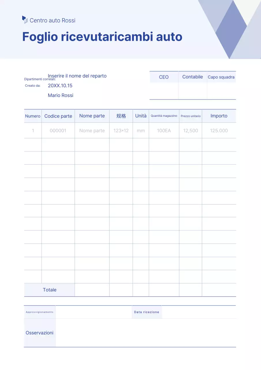 Documento di gestione di base blu
