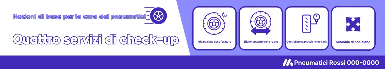 Promozione semplice del servizio di ispezione dei pneumatici viola e bianchi