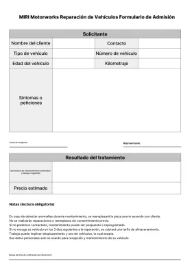 Informe de recepción de reparación de vehículos de centro de coches blanco y negro sencillo