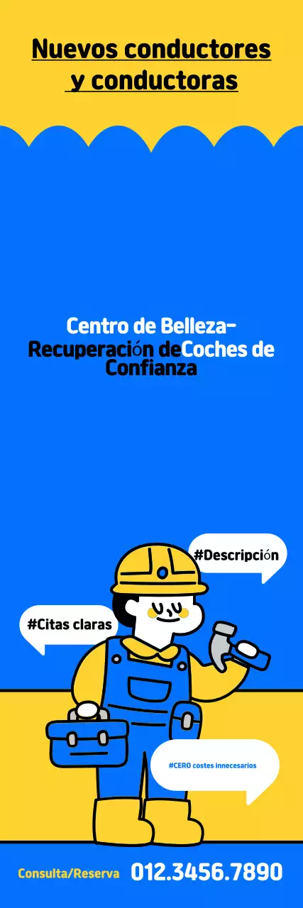 Promoción de centro de coches de arte pop azul y amarillo