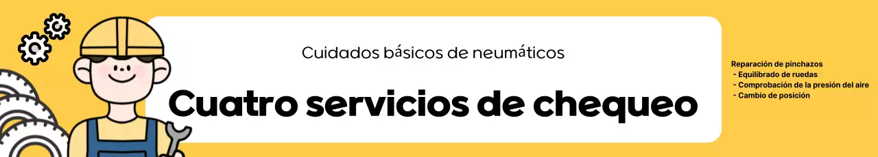 Promoción de servicio de inspección de neumáticos en estilo pop art amarillo y blanco.