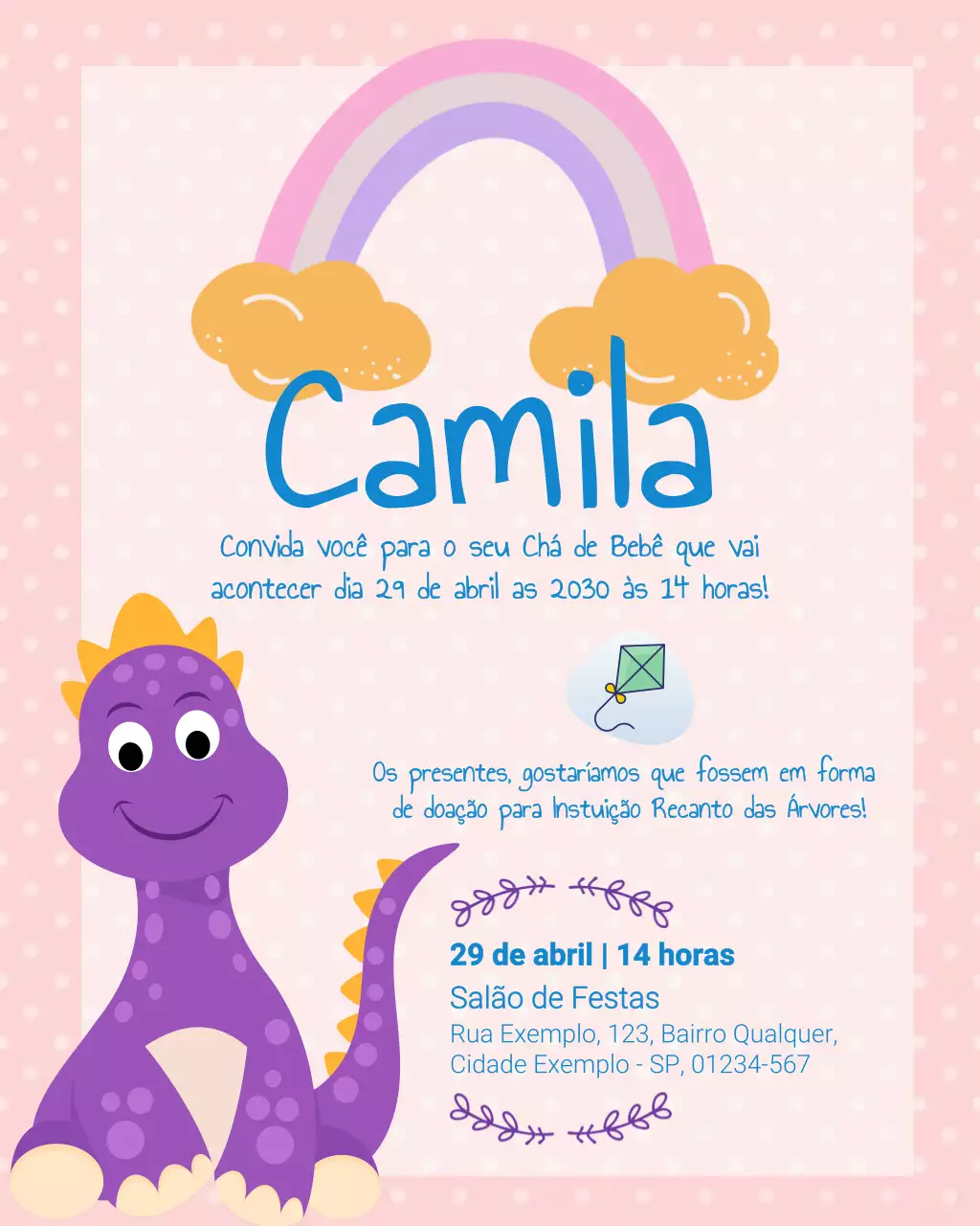 Convite fofo para bebê rosa no Instagram