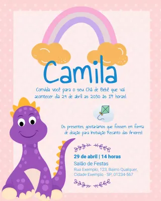 Convite fofo para bebê rosa no Instagram