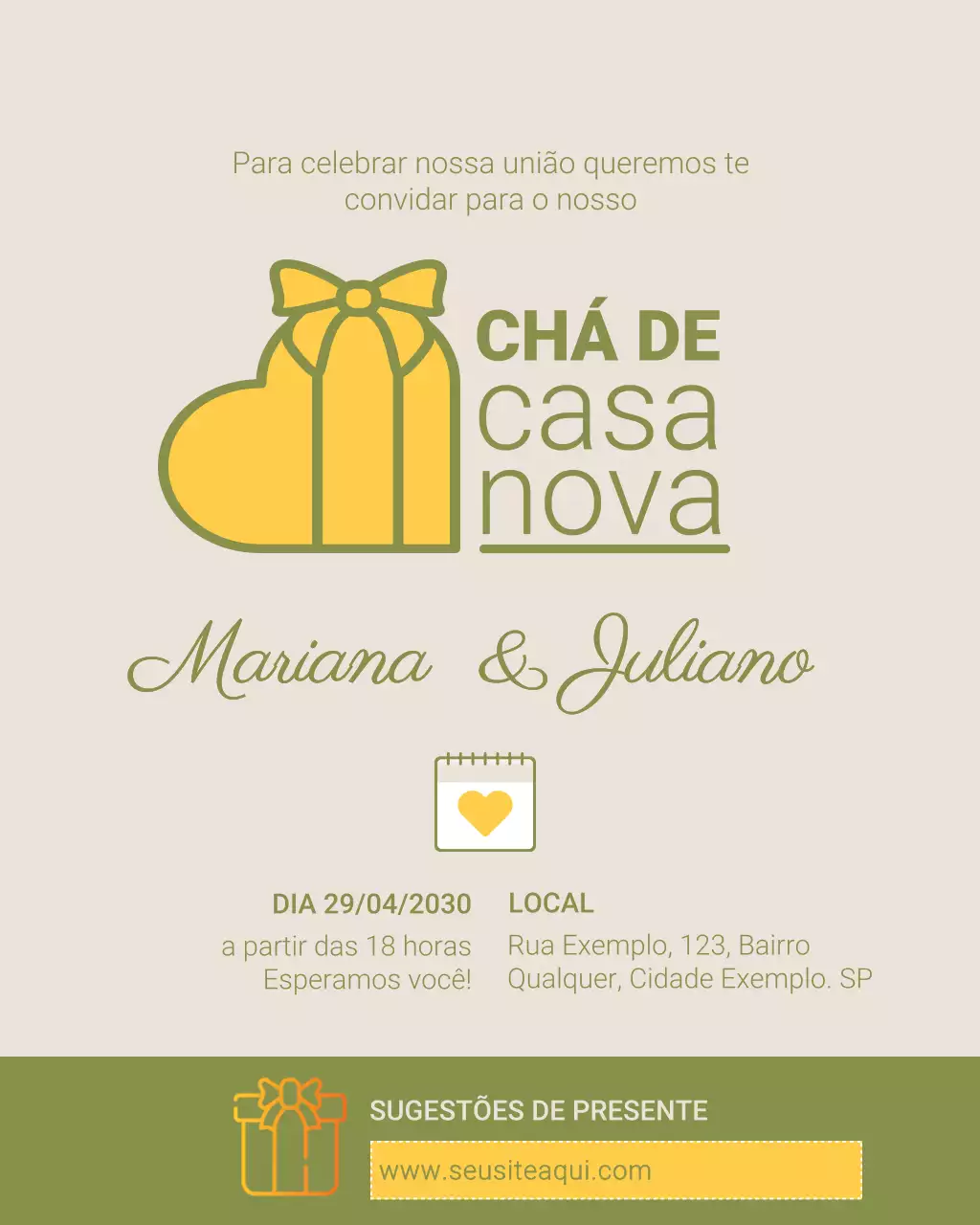 Convite elegante bege para inauguração de casa no Instagram