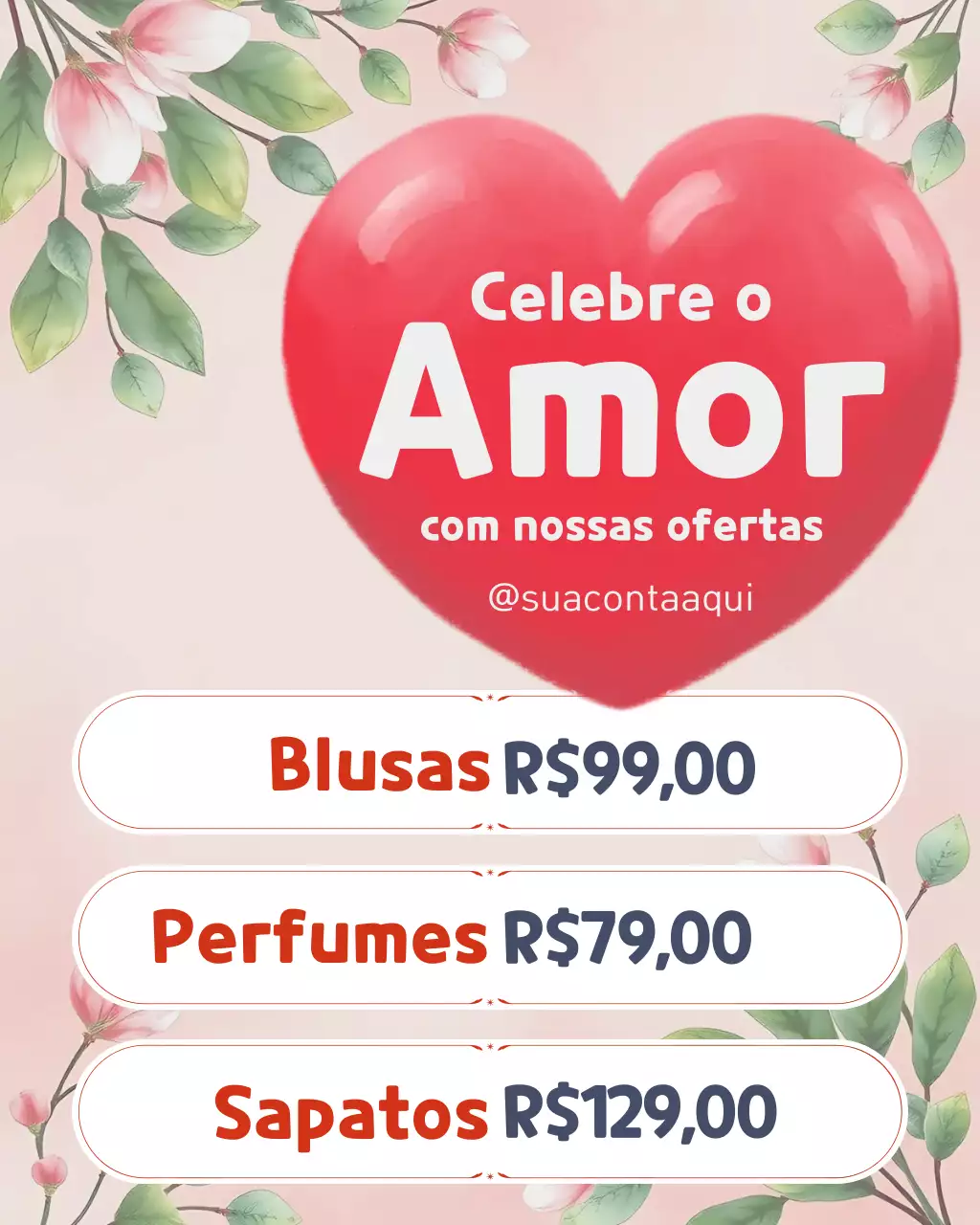 Postagem promocional do Instagram "Amor Floral Vermelho"