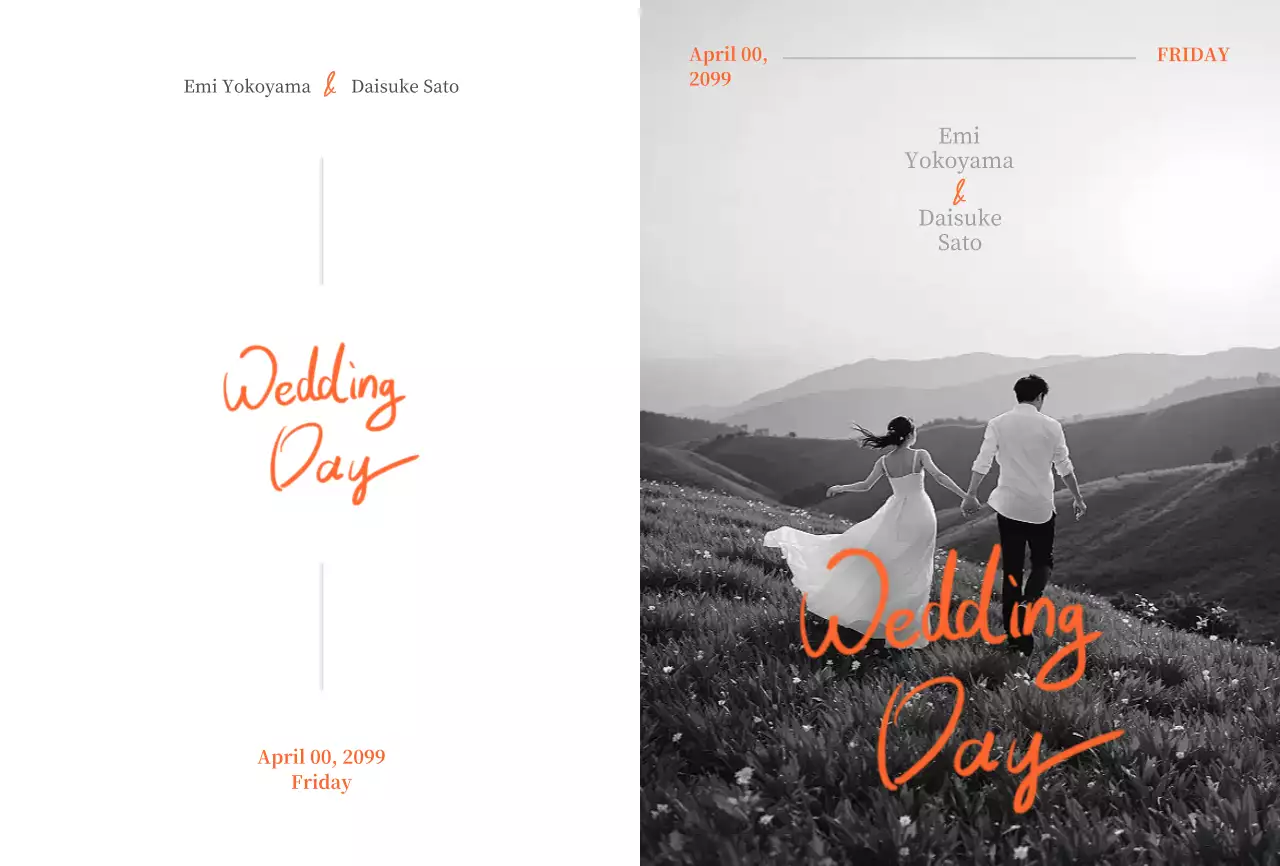 白黒 モダン 招待状 手書き