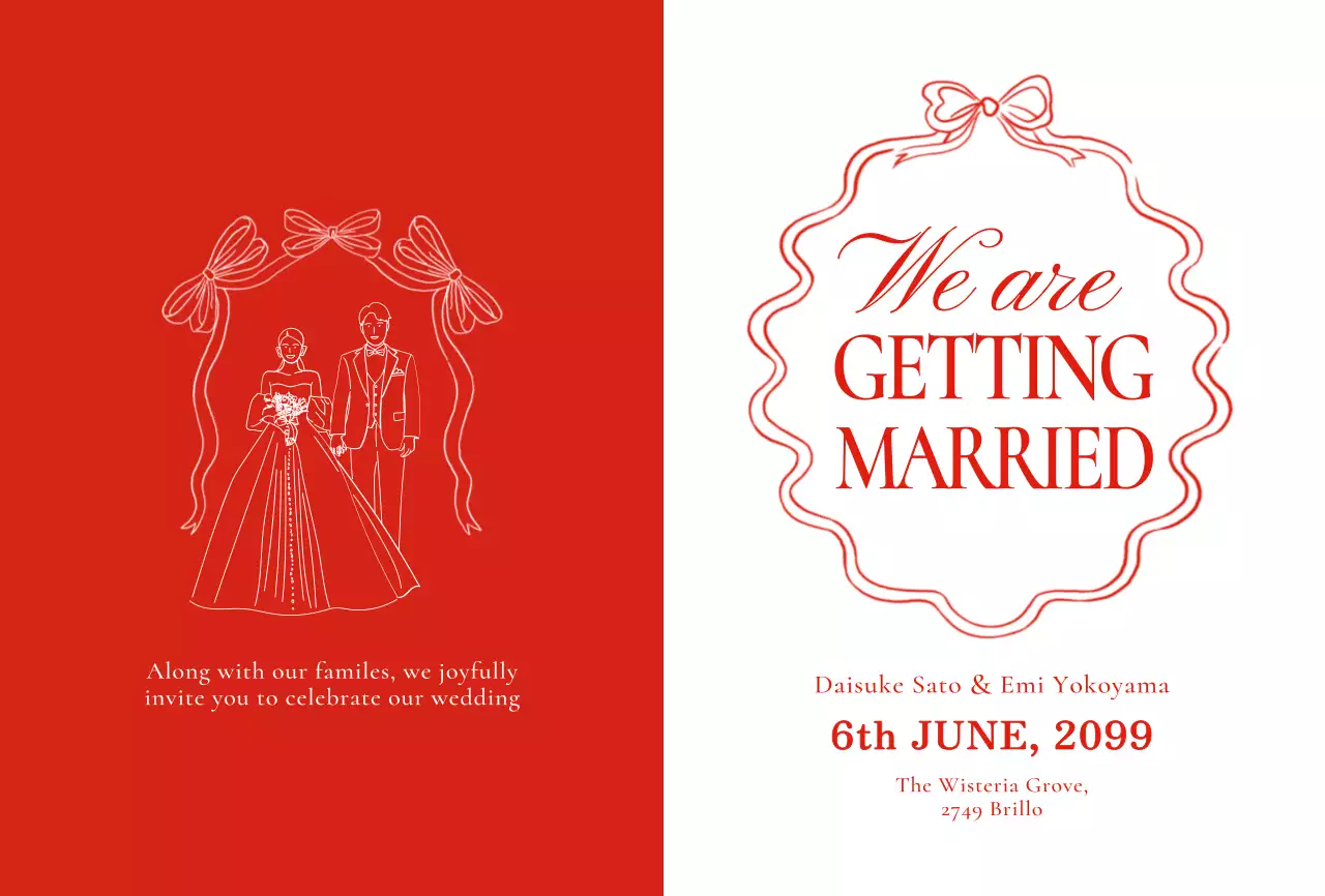 赤 シンプル 結婚式 招待状 イラスト