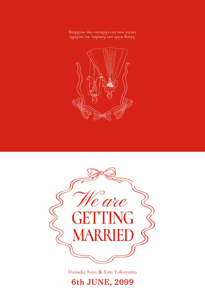 赤 シンプル 結婚式 招待状 イラスト