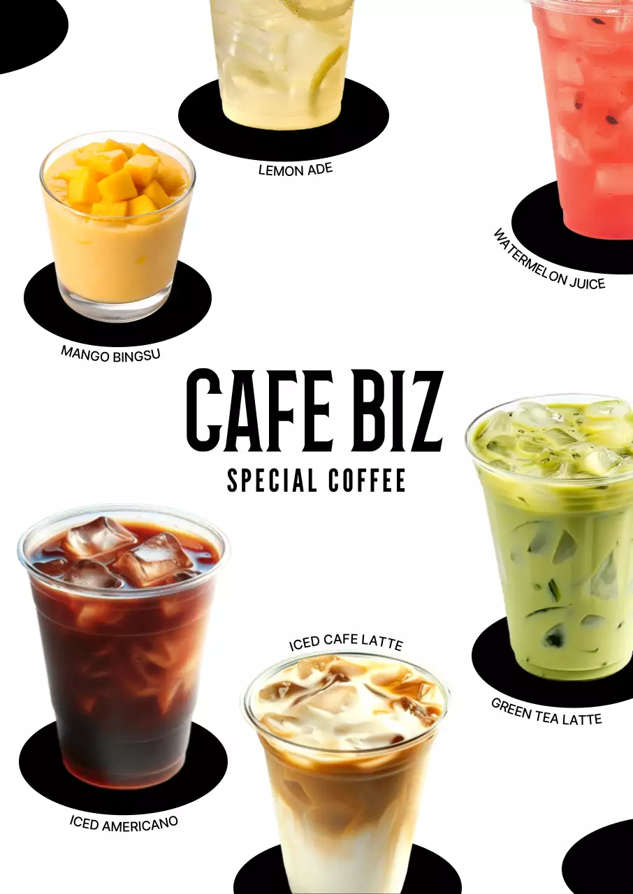 화이트 검정 모던 카페 메뉴 홍보