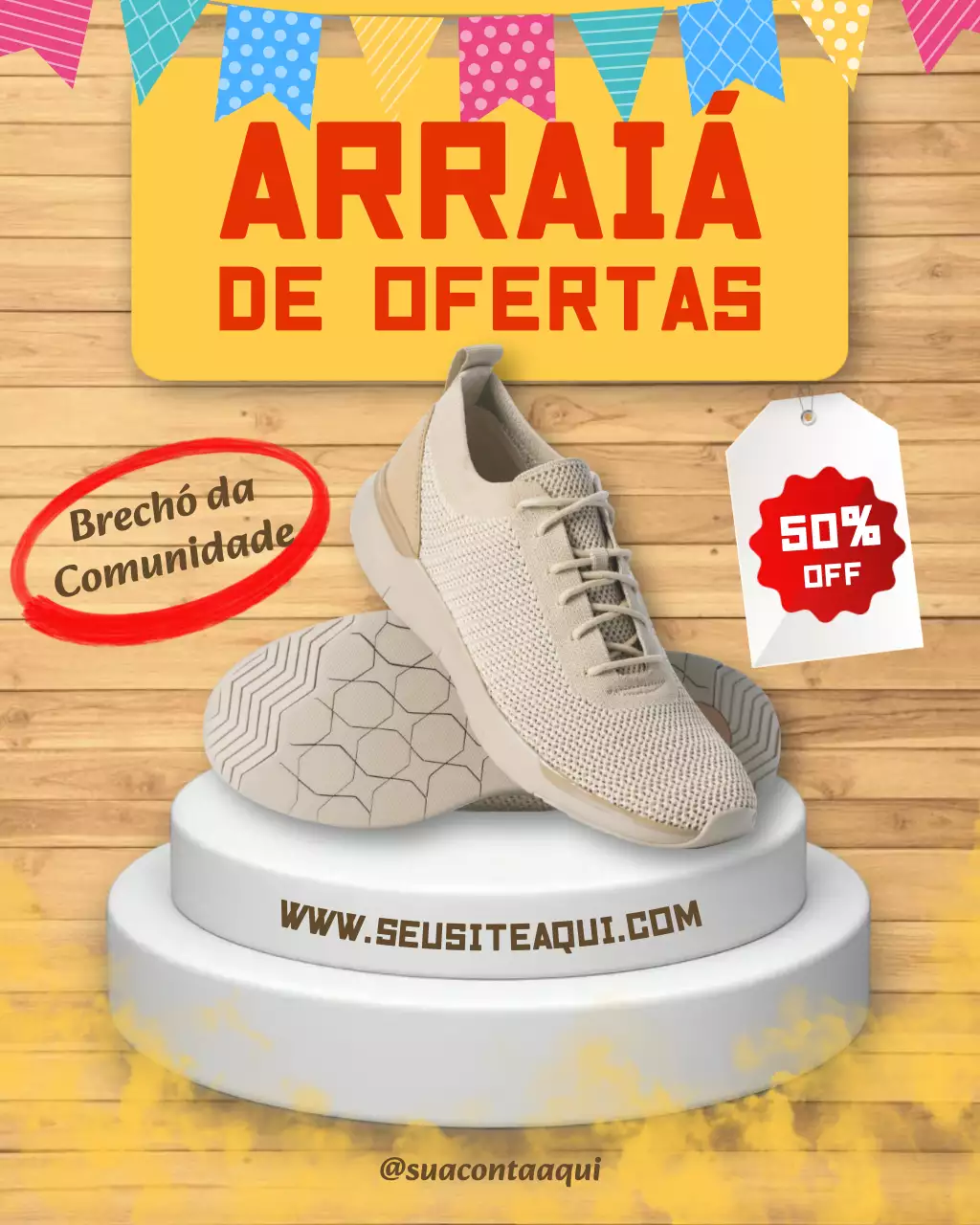 Postagem promocional de tênis rústico bege no Instagram