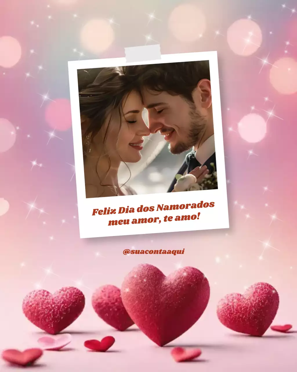 Postagem no Instagram com cartão de amor romântico rosa