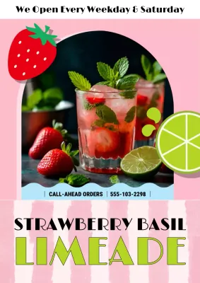Pink and Lime Green Seasonal Beverage Promotion Poster