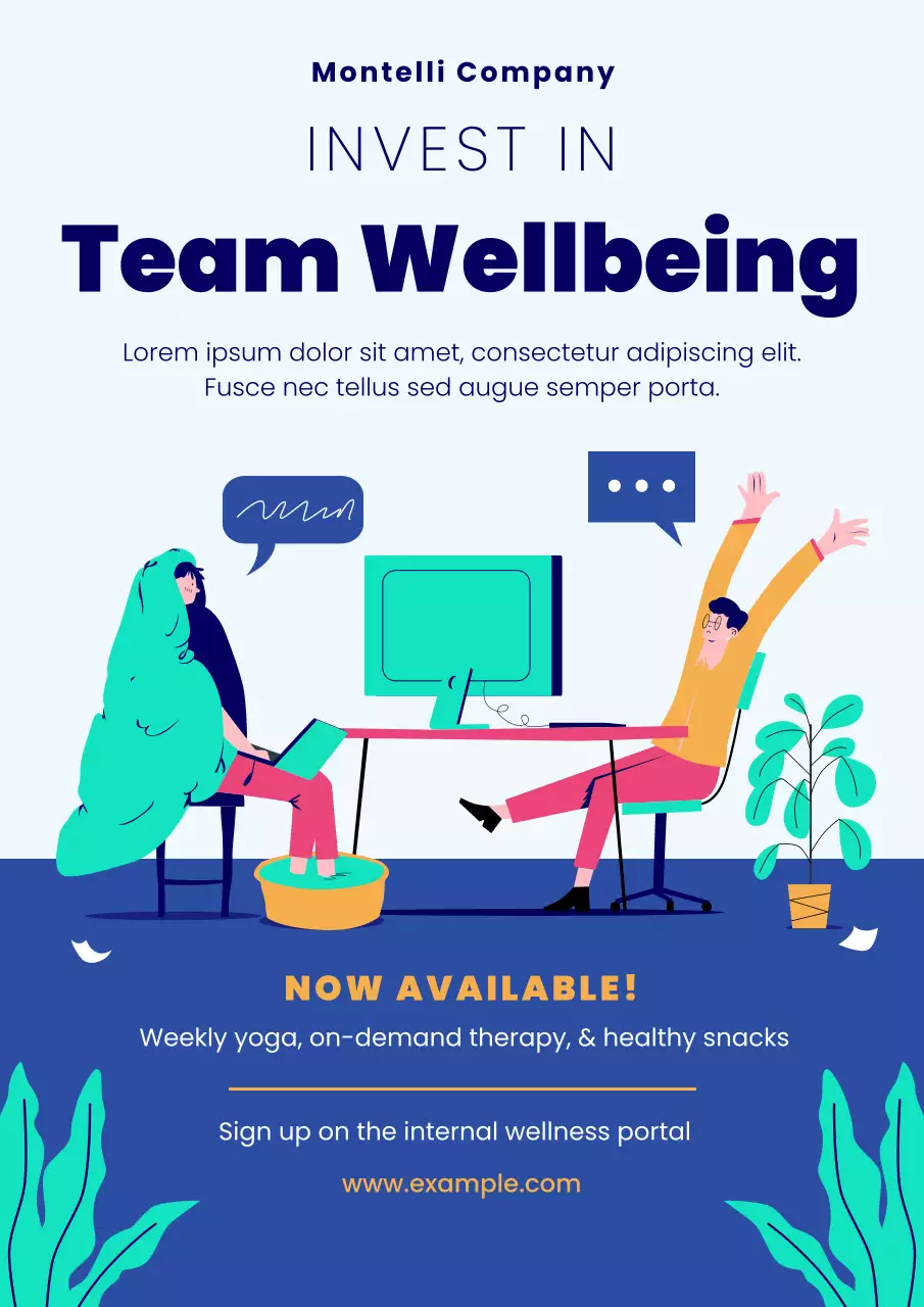 Blue Illustrated Workplace Wellness Program Promotion Poster