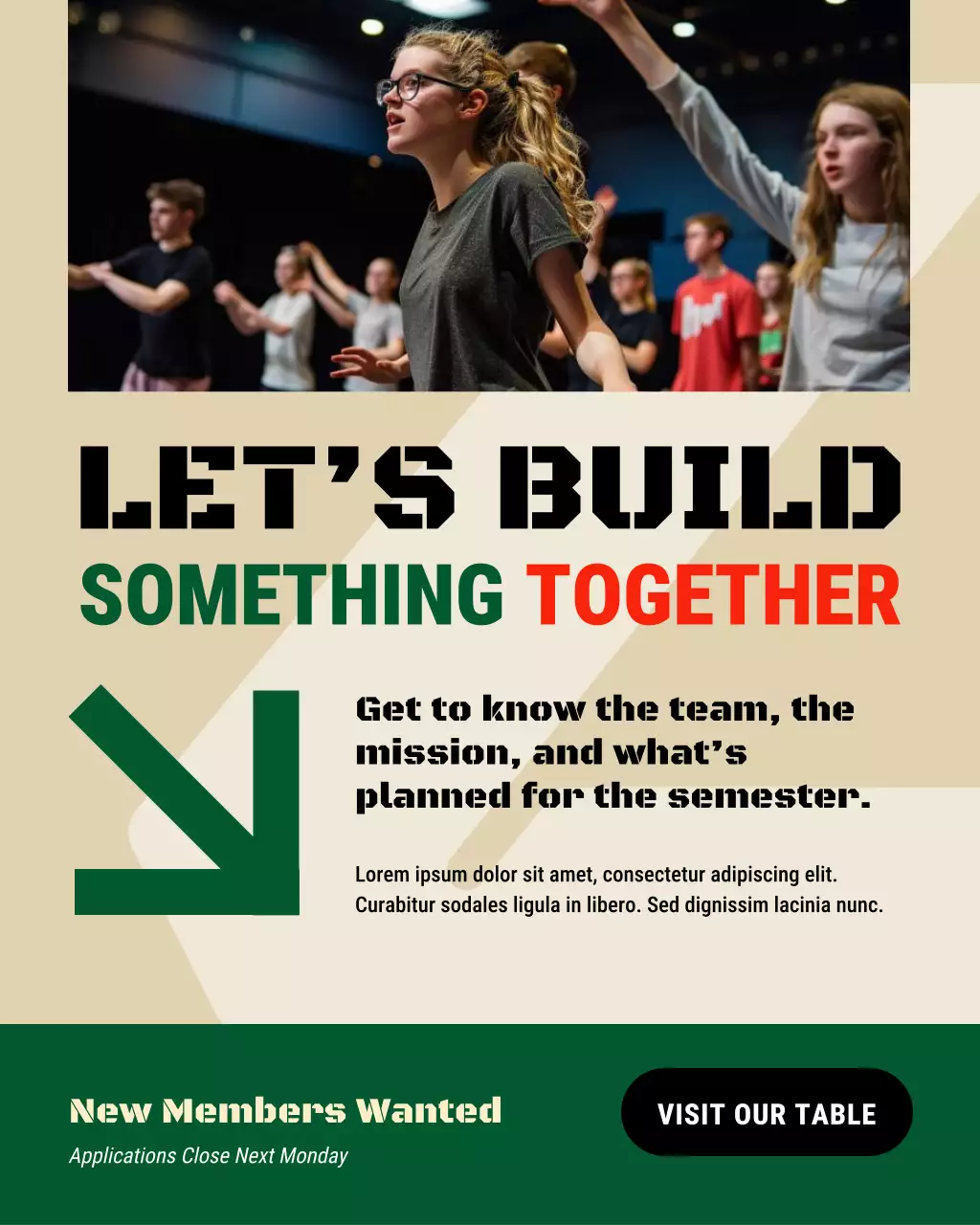 Green and Beige Bold University Club Recruitment Instagram Post