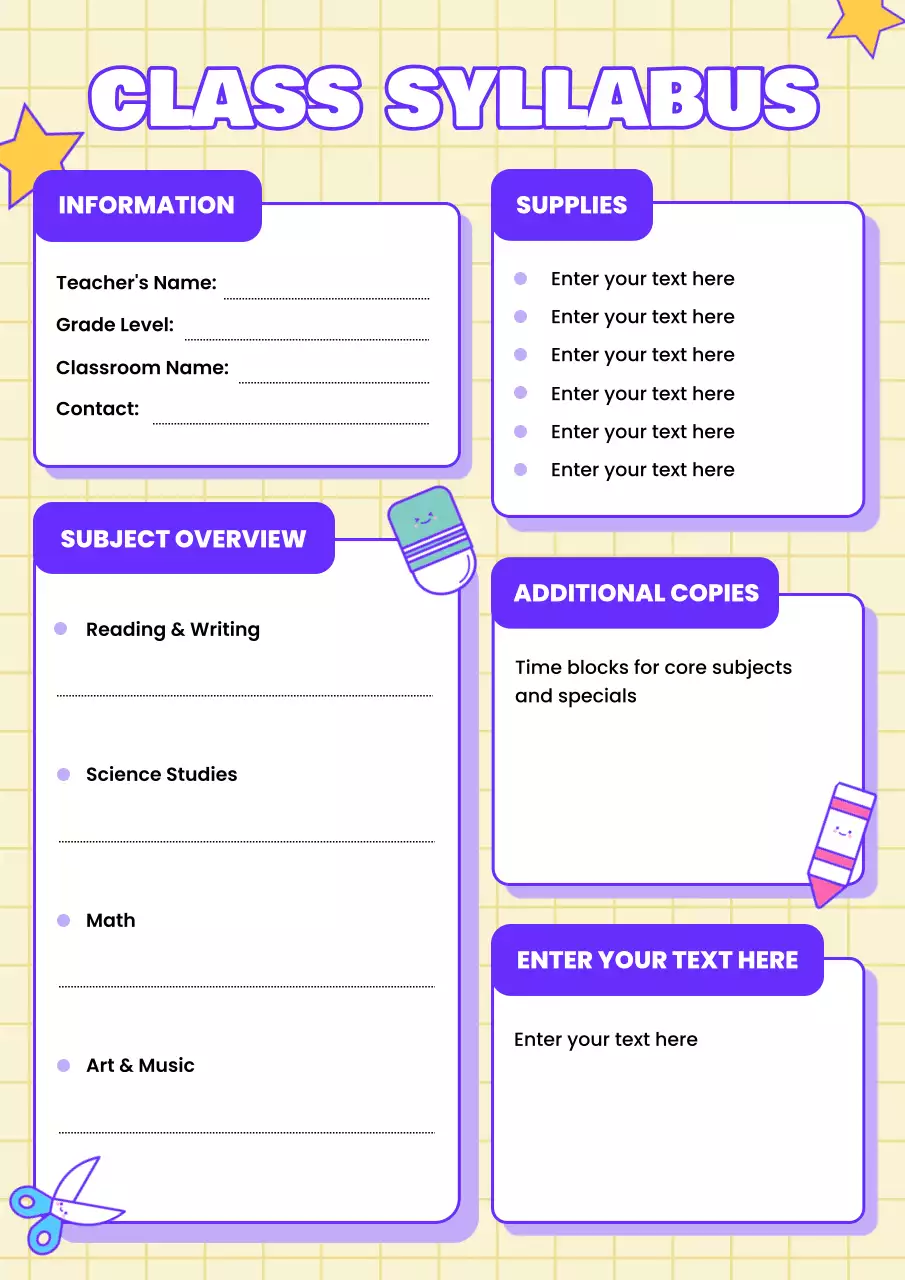 Yellow and Purple Playful Class Syllabus Poster