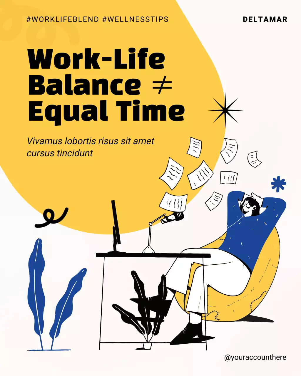 Yellow Illustrated Work-Life Balance Guide Instagram Post
