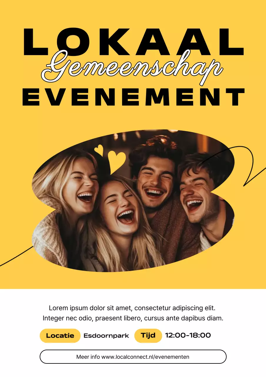 Gele poster met aankondiging van een trendy gemeenschapsevenement