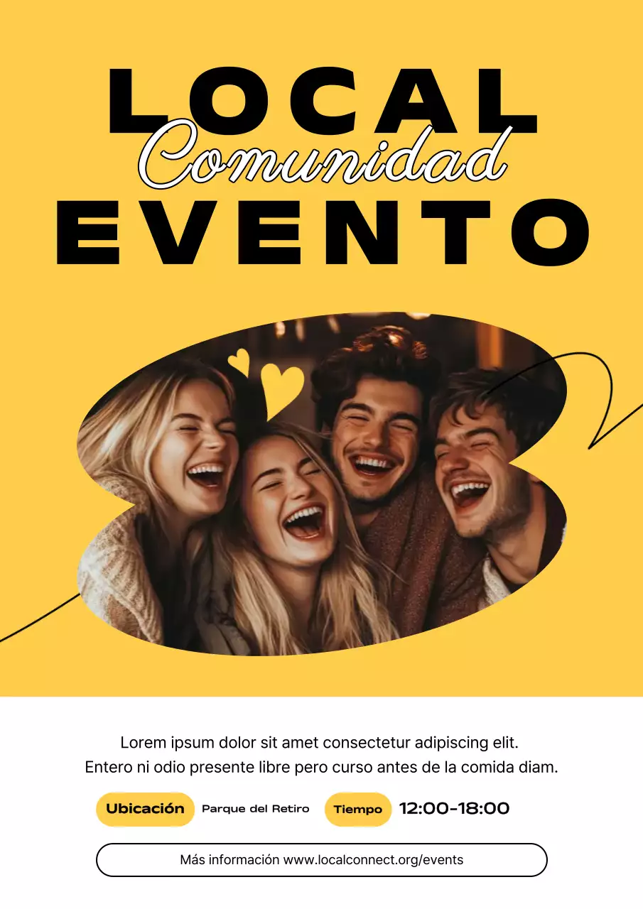 Cartel amarillo de anuncio de evento comunitario de moda