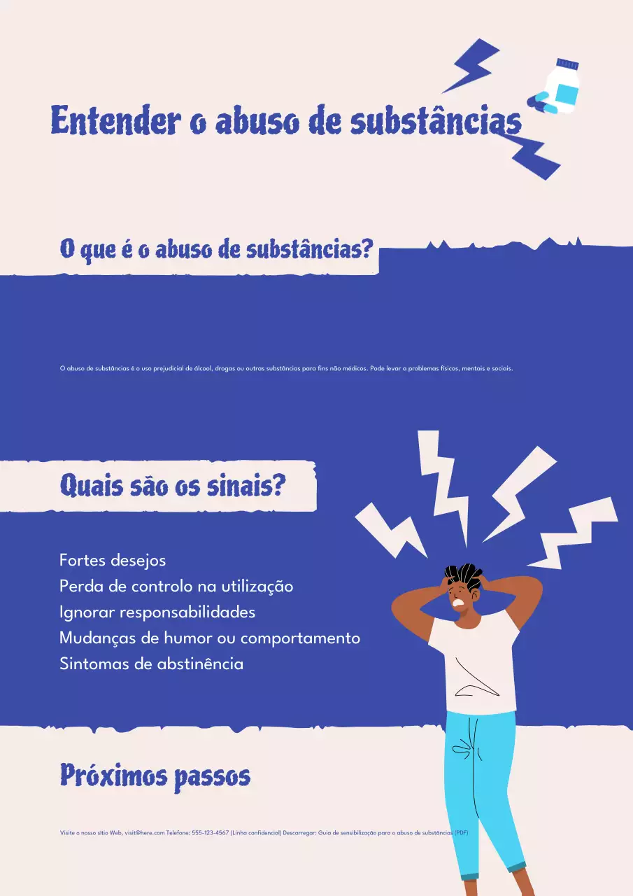 Pôster vermelho com guia de conscientização sobre substâncias modernas